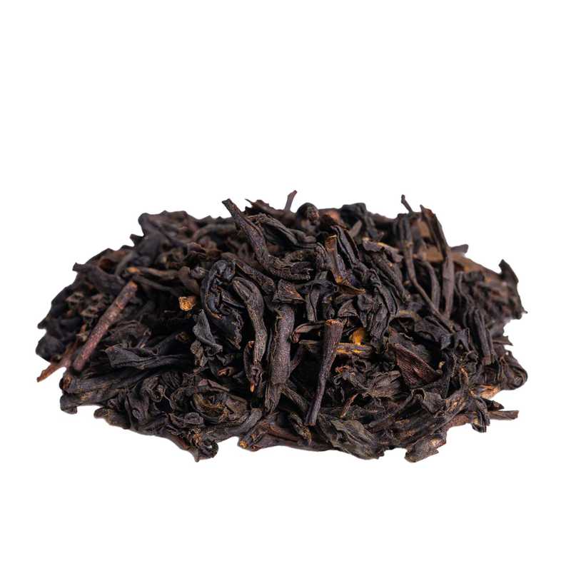 Lapsang Souchong musta luomutee – lähikuva kuivatuista teelehdistä